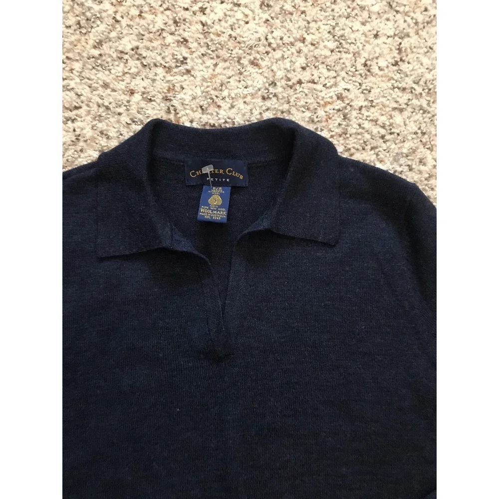 Charter Club 100% Pure Wool‎ V-Neck with Collar Women's Sweater Navy P/S New WOT